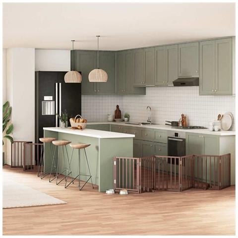 Cancello Cani Porta Pieghevole Marrone 9 Pannelli 450cm Pioppo - Foto 2