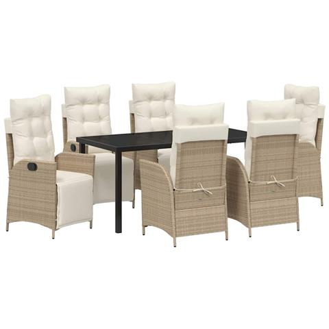 Set da Pranzo per Giardino 7 pcs Beige Poly Rattan - Foto 1