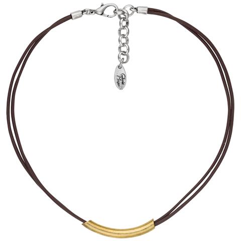 Collana Girocollo In Pelle Marrone Con Tubo Dorato, 40 Cm - Foto 1