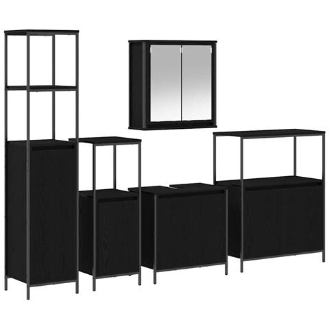 Set di mobili per il bagno 5 pcs Rovere Nero Legno multistrato - Foto 1