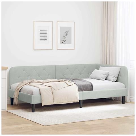 Cornice del letto ad angolo Grigio chiaro 90 x 190 cm Velluto - Foto 2