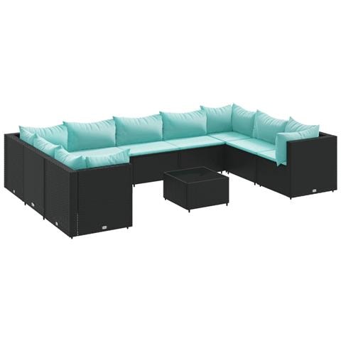 Set Salotto da Giardino 10pz con Cuscini in Polyrattan Nero - Foto 1