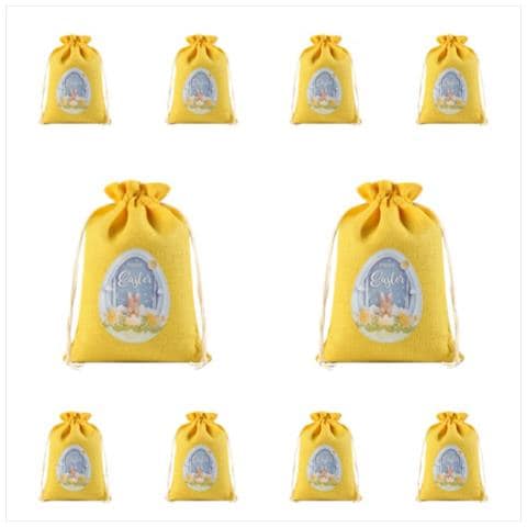 Sacchetti Pasquali 2026 In Iuta Con Coulisse Per Bomboniere Pasquali - Confezione Da 10 Yellow - Foto 1