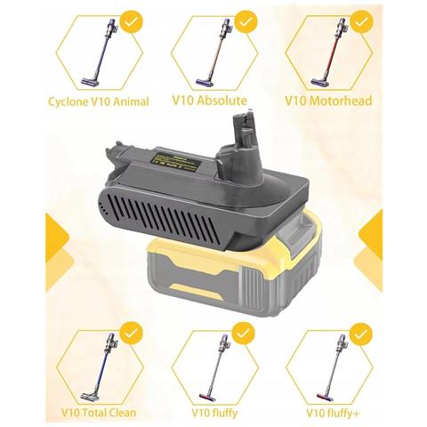 Adattatore Batteria Di Ricambio Compatibile Con Aspirapolvere Dyson V10 - Per Batterie Dewalt 18v / 20v / 60v | Materiale Abs, Alta Durata - Foto 4