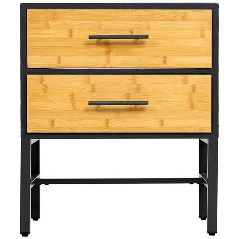 Comodino In Metallo E Legno Con 2 Cassetti, Nero 50x35x60h Cm - Foto 2