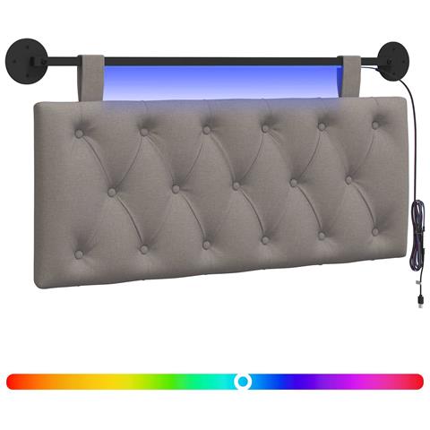 Testiera sospesa Con luce LED Tortora Tessuto - Foto 1