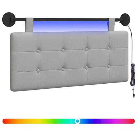 Testiera sospesa Con luce LED Grigio Nuvola Tessuto - Foto 1