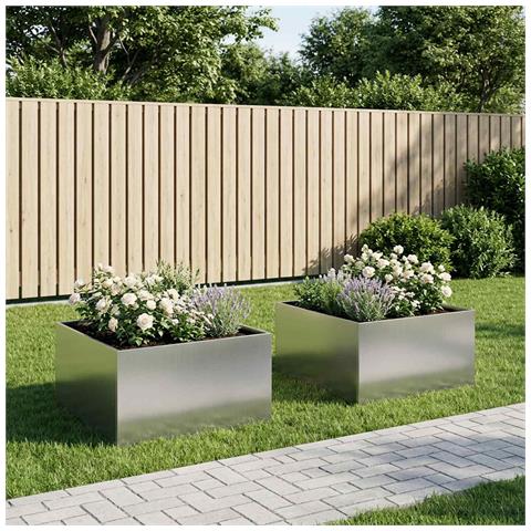 Vaso da giardino 2 pz Argento 80 x 80 x 40 cm Acciaio zincato - Foto 2