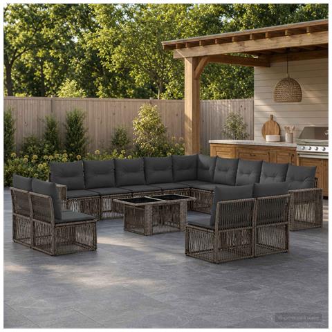 Set Divano da Giardino 14 pz Grigio e Grigio Scuro polyrattan - Foto 2