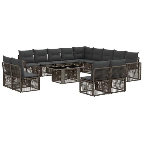 Set Divano da Giardino 14 pz Grigio e Grigio Scuro polyrattan - Foto 1