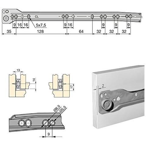 3007714 Guida-binario Con Cuscinetti A Rulli Per Cassetto, Verniciato Nero, 350 Mm, Set Di 5 - Foto 2