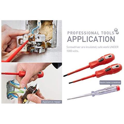 Cercatore Xj193083p Professione Isolato Elettricista Intaglio E Phillips Electric Pen Cacciavite Set 3 X - Foto 4