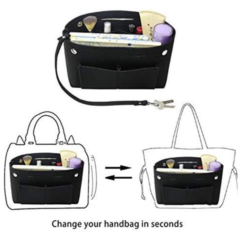 Feltro Della Borsa Della Borsa Dellorganizzatore Liner Shaper Inserire Sacchetto In Sacchetto Con Portachiavi Per Speedy Neverfull 8 Colori (nero Piccoli)  - Foto 4
