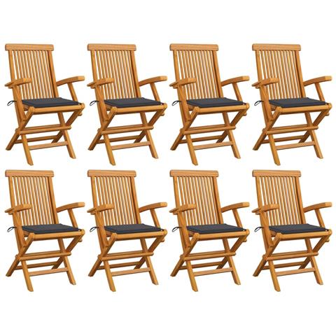 Sedie da Giardino con Cuscini Antracite 8 pz in Massello di Teak - Foto 1