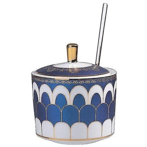 HTN Sugar Bowl Dispenser Sale Contenitore Ceramica Sugar Bowl Con Coperchio E Cucchiaio Per Casa E Cucina (blu)