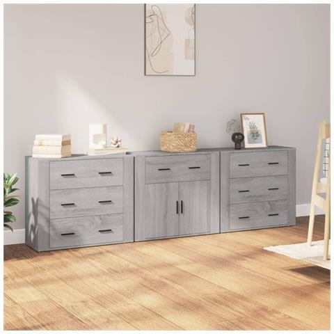Credenze 3 Pz Grigio Sonoma In Legno Multistrato - Foto 8
