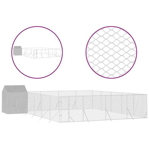 Cuccia Cani Da Esterno Tetto Argento 10x10x2,5m Acciaio Zincato - Foto 1