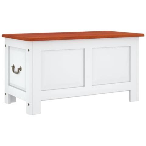 Cassapanca Con Coperchio Marrone E Bianco Legno Massello Acacia - Foto 2