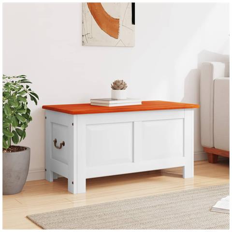 Cassapanca Con Coperchio Marrone E Bianco Legno Massello Acacia - Foto 3