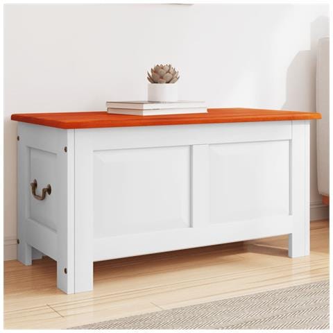 Cassapanca Con Coperchio Marrone E Bianco Legno Massello Acacia - Foto 1
