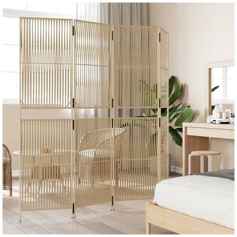 Divisorio per Ambienti a 4 Pannelli Beige in Polyrattan - Foto 3