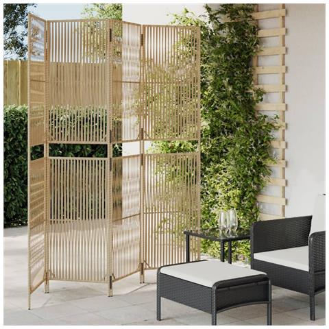 Divisorio per Ambienti a 4 Pannelli Beige in Polyrattan - Foto 1