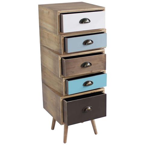 Cassettiera Da Interno Salotto Camera Da Letto In Legno Di Pino A 5 Cassetti Colorati Zelig - Foto 2