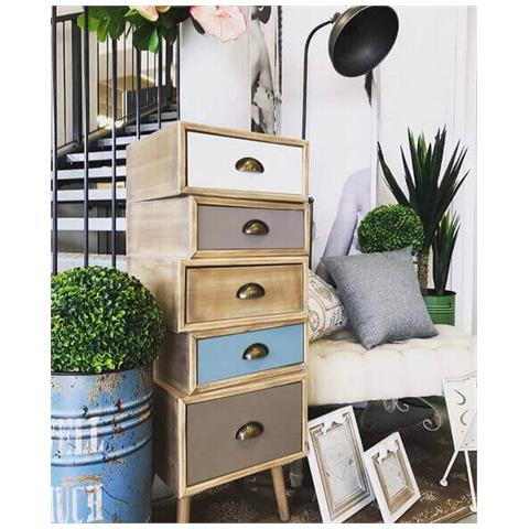 Cassettiera Da Interno Salotto Camera Da Letto In Legno Di Pino A 5 Cassetti Colorati Zelig - Foto 8