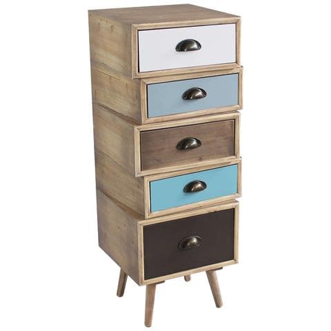 Cassettiera Da Interno Salotto Camera Da Letto In Legno Di Pino A 5 Cassetti Colorati Zelig - Foto 1