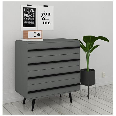 Chantal Comò Con 4 Cassetti In Truciolare Grigio E Nero - Foto 5