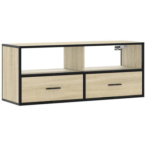 Mobile Tv Rovere Sonoma 100x31x39,5cm Legno Multistrato Metallo - Foto 2