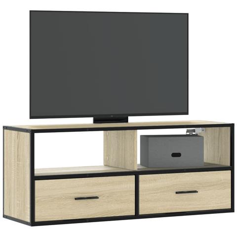 Mobile Tv Rovere Sonoma 100x31x39,5cm Legno Multistrato Metallo - Foto 1