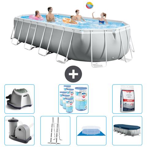 Piscina Fuori Terra - Ovale - 610x305x122 Cm - Grigio - Include Accessori Coordinati Cb57 - Foto 1