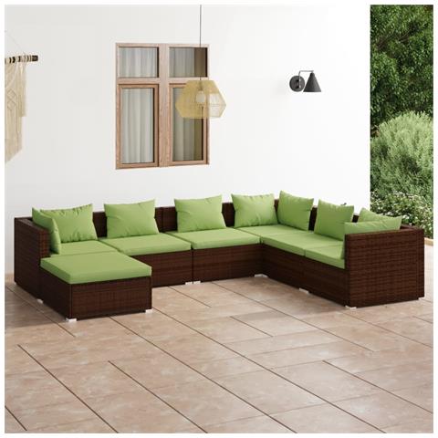 Set Divani Da Giardino 7 Pz Con Cuscini In Polyrattan Marrone - Foto 8
