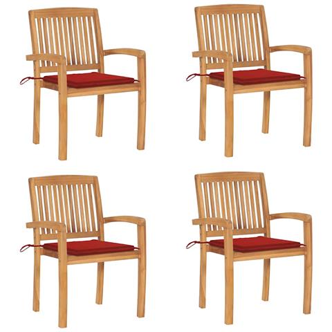 Sedie Da Giardino Impilabili 4 Pz Con Cuscini Massello Di Teak - Foto 2