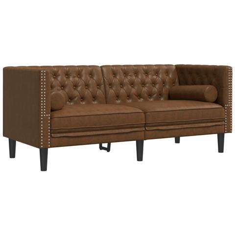 Divano Chesterfield con Rinforzi 2 Posti Marrone in Scamosciato - Foto 1