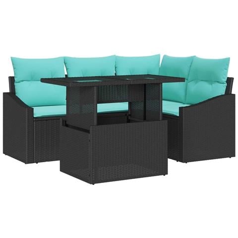 Set di divani da giardino da 6 pezzi con cuscini in rattan sintetico nero - Foto 1