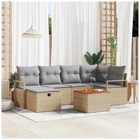 Set Divano da Giardino in 7 Pezzi con Cuscini Beige Polyrattan, Divano da Giardino per 2 Persone con Cuscini Beige Polyrattan - Foto 2