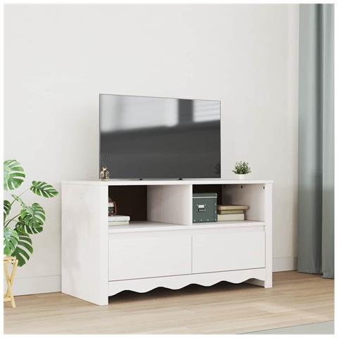 Mobile TV  "DRAMMEN" Bianco 99x43x55 cm Legno solido Pino - Foto 2