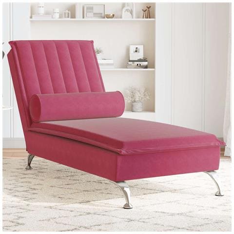 Chaise Longue Massaggi con Cuscino a Rullo Rosso Vino Velluto - Foto 2