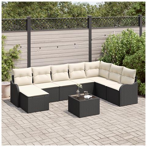 Set di divani da giardino 8 pezzi con cuscini in rattan poliestere marrone, Set di divano da giardino 2 posti con cuscini in rattan poliestere nero - Foto 2