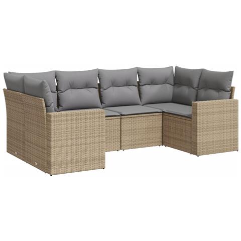 Set Divano da Giardino 6 pz con Cuscini Beige in Polyrattan - Foto 1