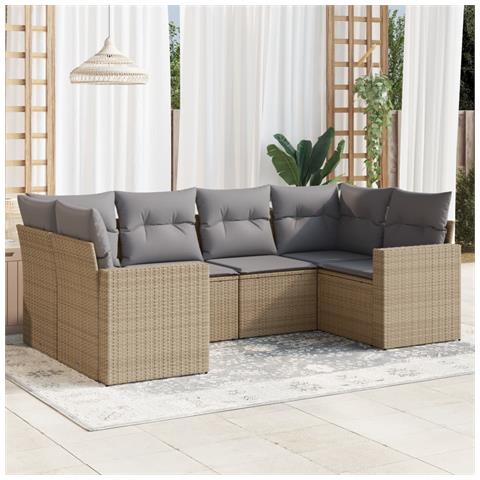 Set Divano da Giardino 6 pz con Cuscini Beige in Polyrattan - Foto 2
