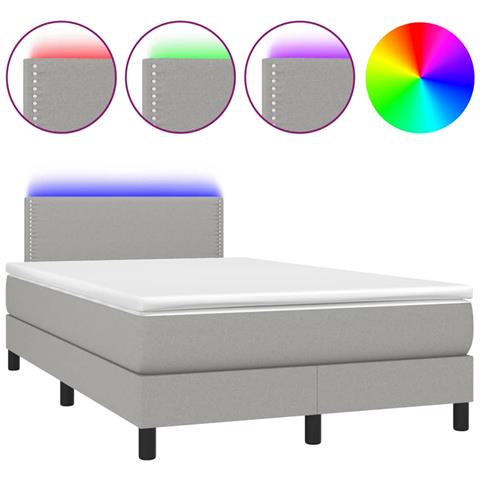Letto a Molle Materasso e LED Grigio Chiaro 120x190 cm Tessuto - Foto 1