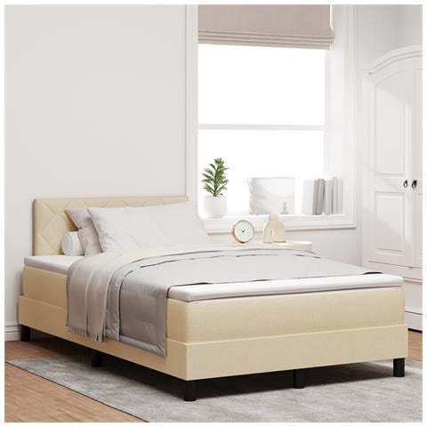 Letto Box Spring con Materasso Crema 120x190 cm Tessuto - Foto 2