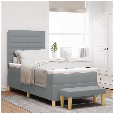 Letto rete con materasso e panca Grigio chiaro 90x200 cm Tessuto - Foto 2