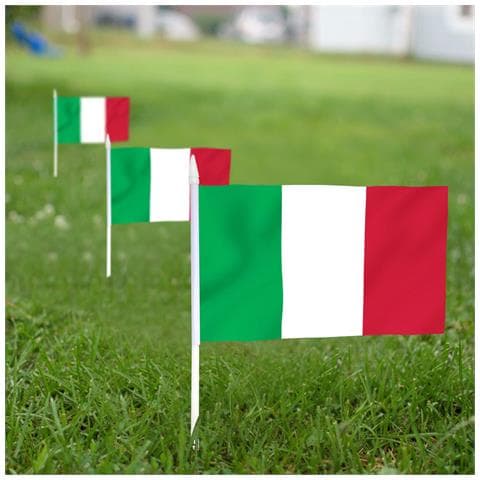 Set Di Bandiere Italiane, Bandierine A Mano 13 X 20 Cm, 12 Pezzi Con Asta Da 30,5 Cm - Foto 7