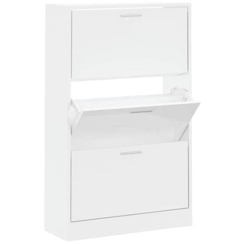 Scarpiera Bianco Lucido 63x24x103 cm in Legno Multistrato - Foto 1