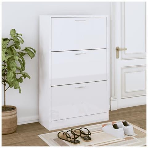 Scarpiera Bianco Lucido 63x24x103 cm in Legno Multistrato - Foto 2