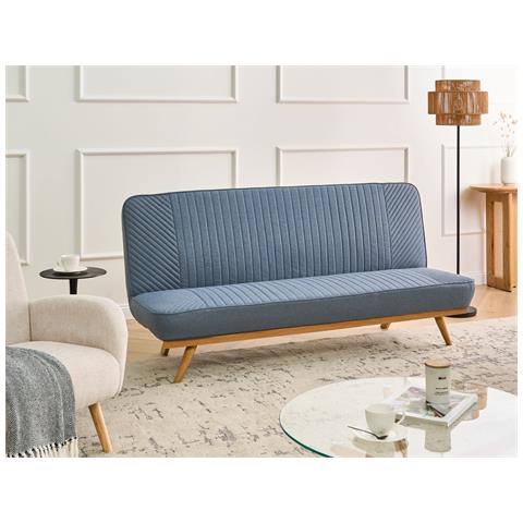 Divano Letto 2 Posti Kalfafel Tessuto Blu - Foto 1